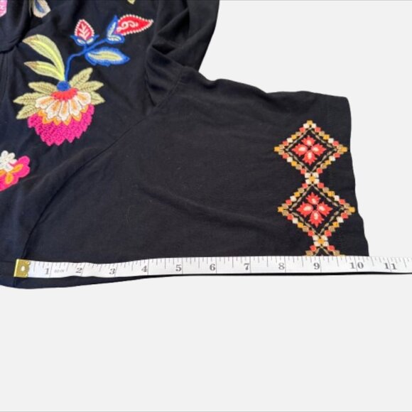 Johnny Was Gracey Trapunto Embroidered Floral Butterfly Boho Black Tee (Size M) - Picture 8 of 12
